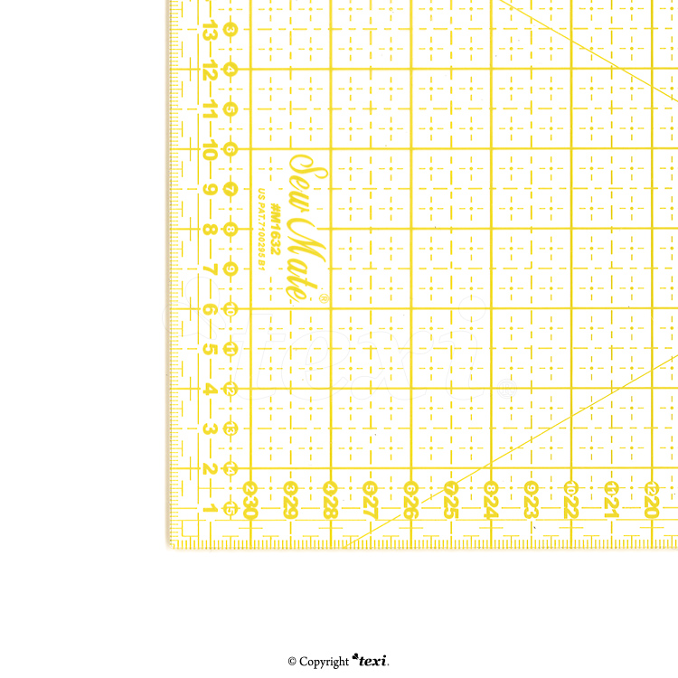 Lineal für Patschwork und Quilting, 160x320 mm, Zentimeterskala, gelb