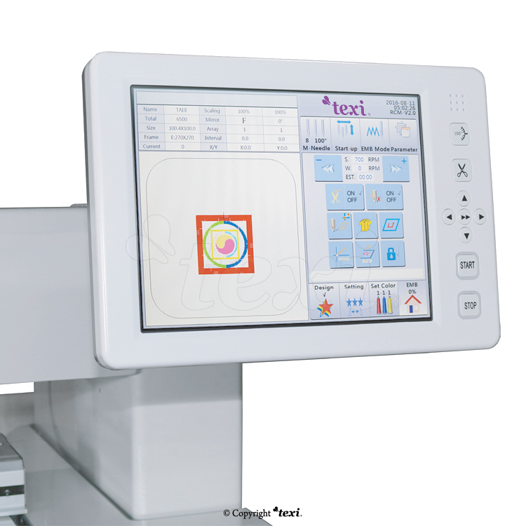 TEXI 1206 TS PREMIUM LARGE - 6-Kopf, 1-Nadeln Stickmaschine mit solidem Gestell - 4 6-Kopf, 1-Nadeln Stickmaschine mit solidem Gestell