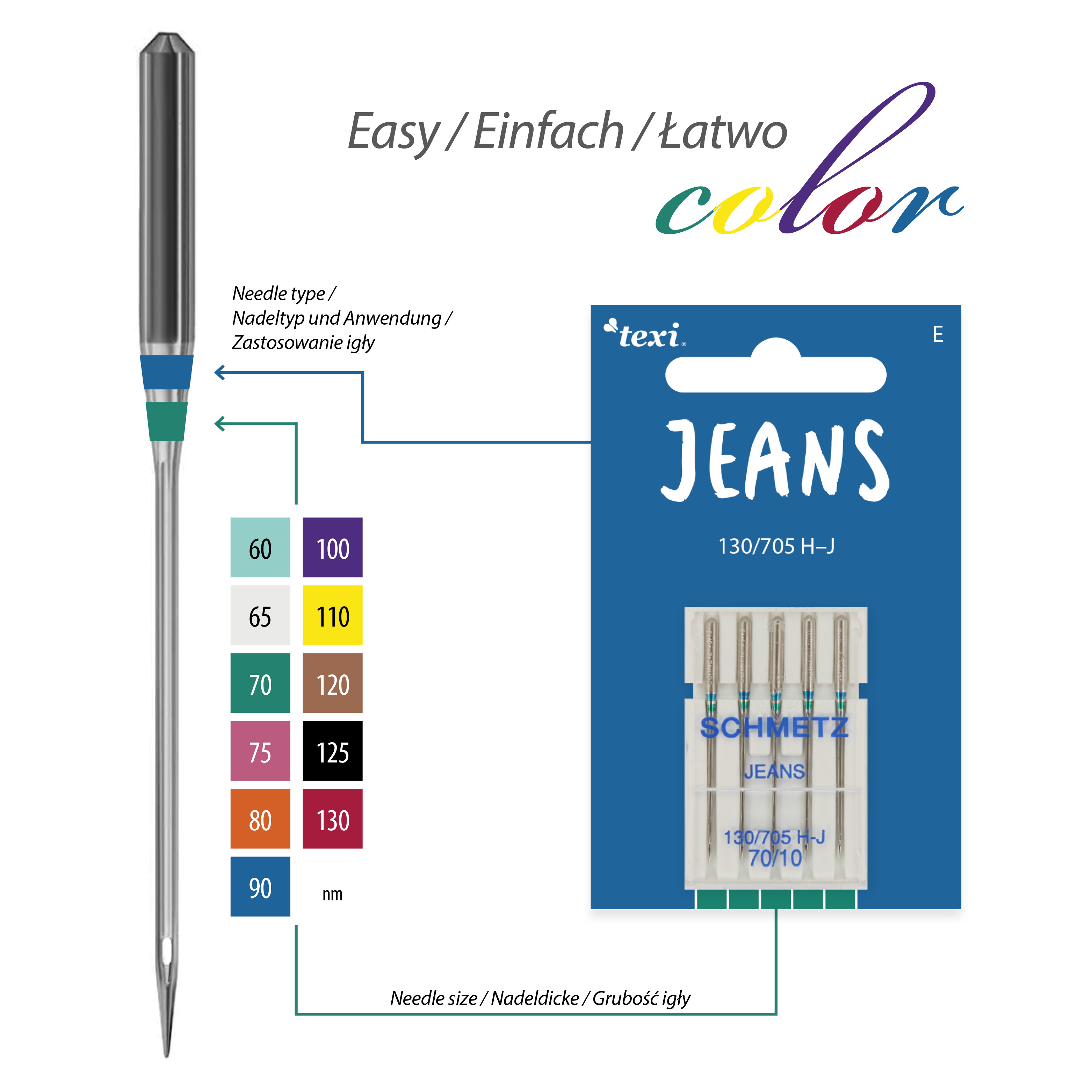 TEXI Jeans/Denim Nadeln 130/705H-J, 5Stk, Nadelstärke 70