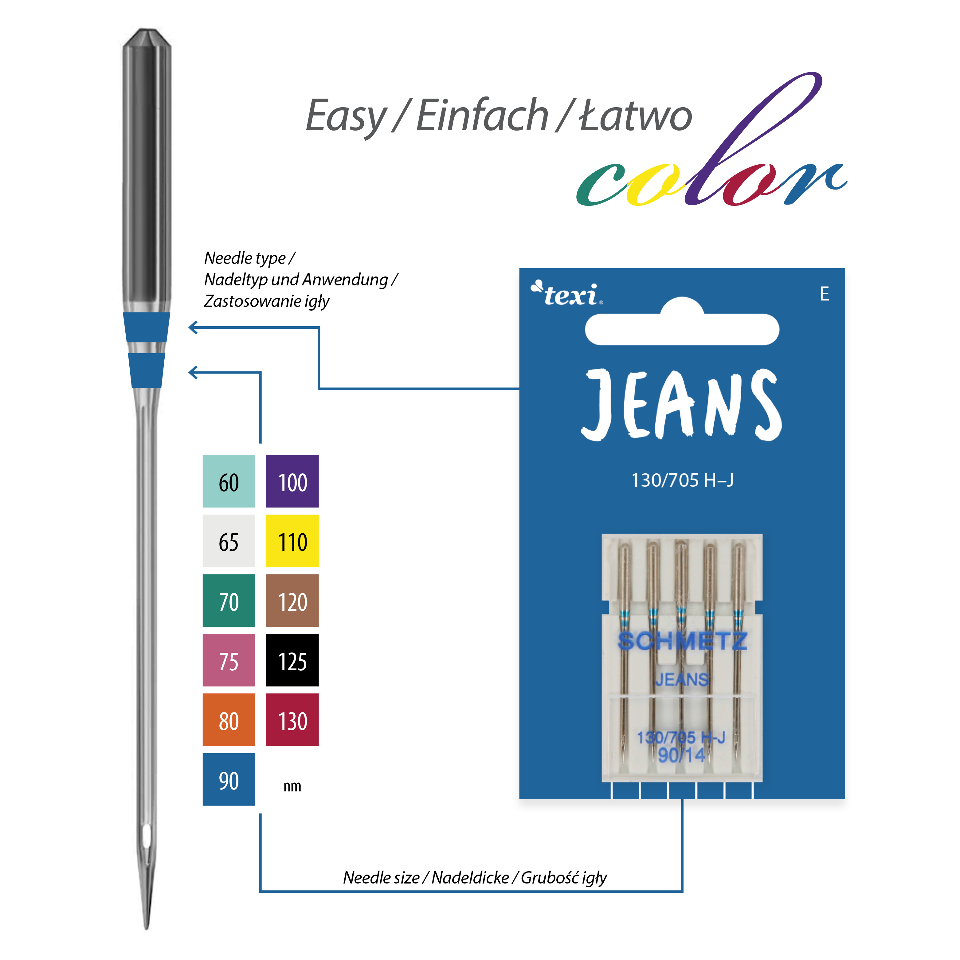 TEXI Jeans/Denim Nadeln 130/705H-J, 5 Stk, Nadelstärke 90
