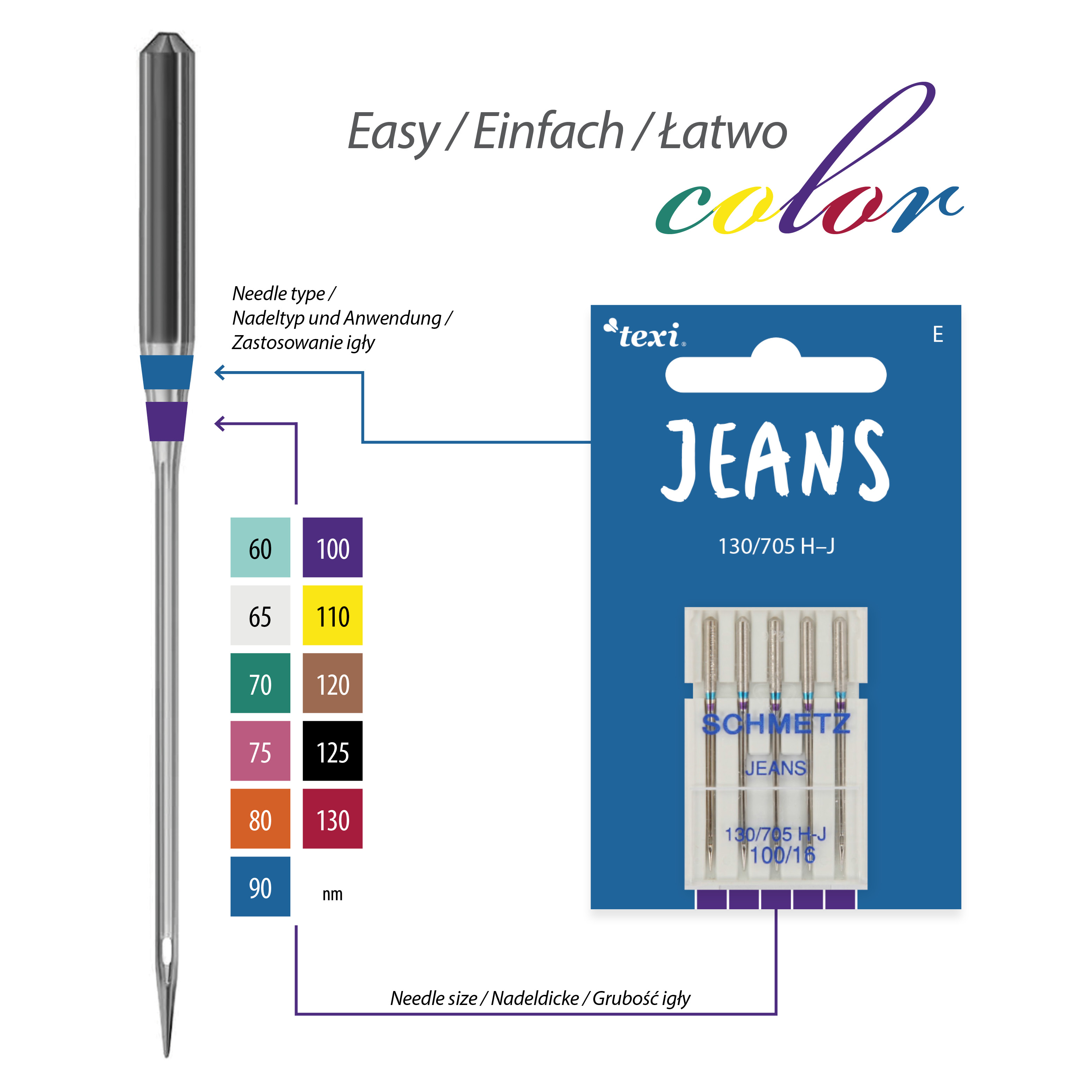 TEXI Jeans/Denim Nadeln 130/705H-J, 5 Stk., Nadelstärke 100