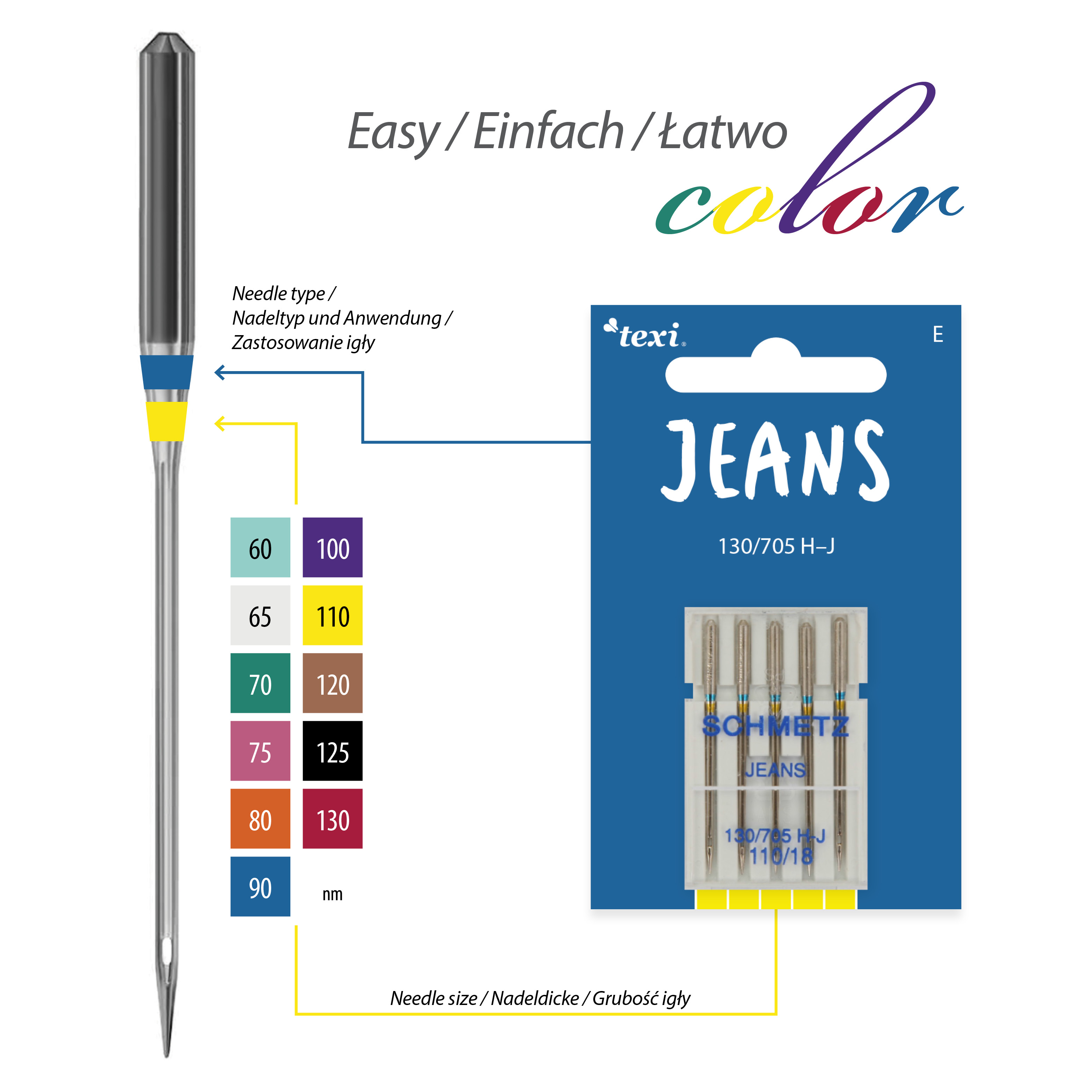 TEXI Jeans/Denim Nadeln 130/705H-J, 5 Stk. Nadelstärke 110