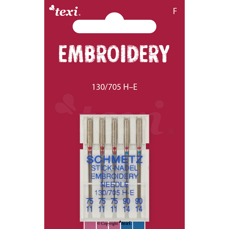 TEXI EMBROIDERY Sticknadeln 130/705H-E, 5 Stk., 3x75, 2x90