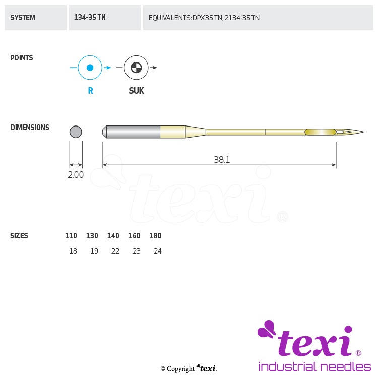TEXI 134-35 (R) TN 130 - TEXI Industrienadeln, 1 Box = 100 Nadeln - 1 TEXI Industrienadeln, 1 Box = 100 Nadeln