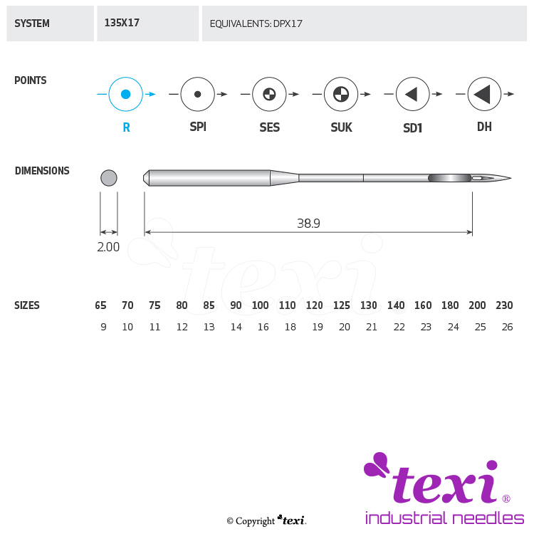 TEXI 135X17 120 - TEXI Industrienadeln, 1 Box = 100 Nadeln - 1 TEXI Industrienadeln, 1 Box = 100 Nadeln