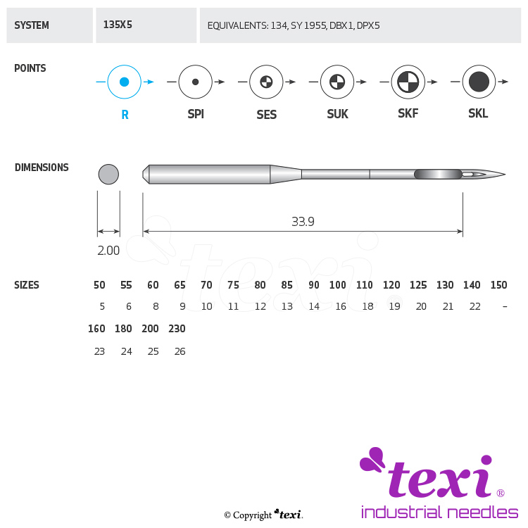TEXI 135X5 080 - TEXI Industrienadeln, 1 Box = 100 Nadeln - 1 TEXI Industrienadeln, 1 Box = 100 Nadeln