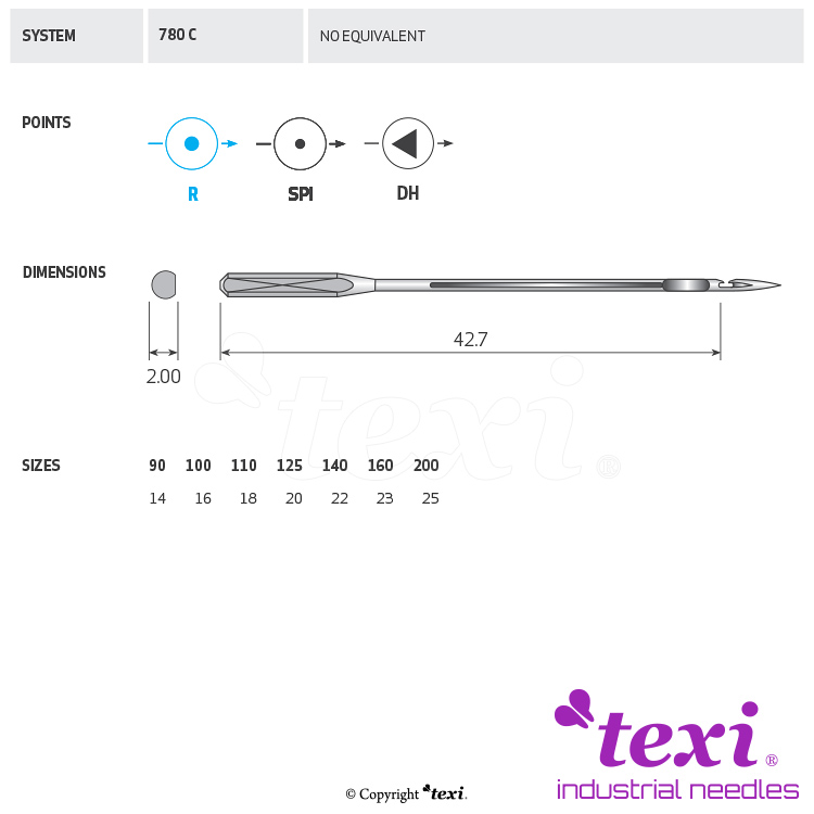 TEXI 780 C 110 - TEXI Industrienadeln, 1 Box = 100 Nadeln - 1 TEXI Industrienadeln, 1 Box = 100 Nadeln