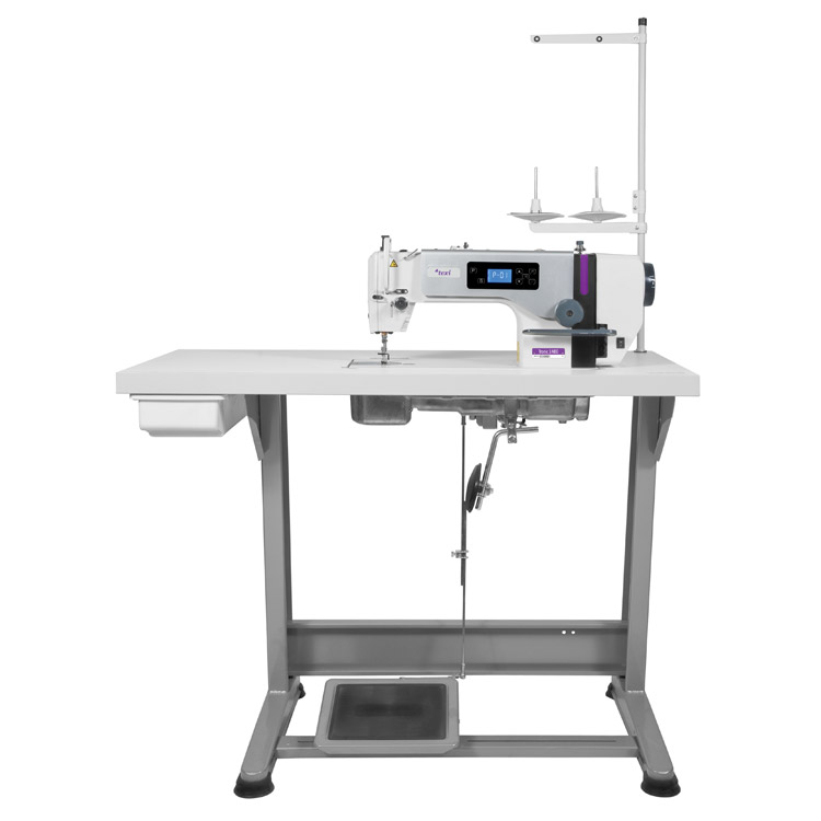 Mechatronic lockstitch machine for light and medium materials with needle positioning and thread cutting- complete machine
