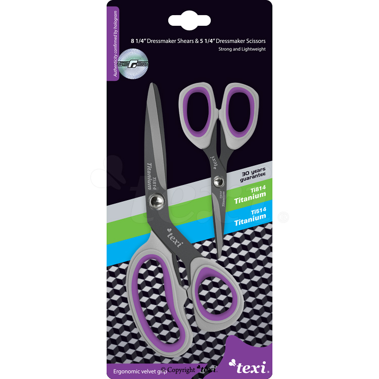 TEXI TITANIUM TiDuo850 - Titanbeschichtete Schneiderschere (2 Stück in Blisterverpackung) TITANIUM Ti514 (13 cm) und TITANIUM Ti814 (21 cm) - 3 Titanbeschichtete Schneiderschere (2 Stück in Blisterverpackung) TITANIUM Ti514 (13 cm) und TITANIUM Ti814 (21 cm)