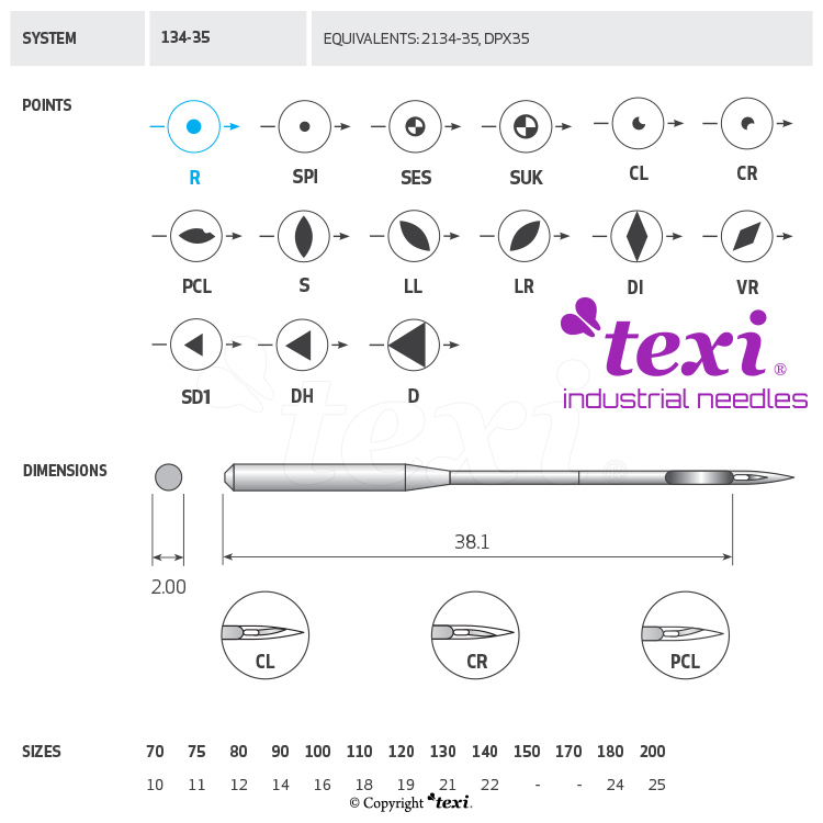 TEXI 134-35 (R) 120 - TEXI Industrienadeln, 1 Box = 100 Nadeln - 1 TEXI Industrienadeln, 1 Box = 100 Nadeln